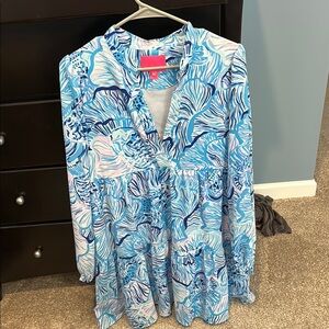 Lilly Pulitzer Blue and White Bishop Sleeve Sundress